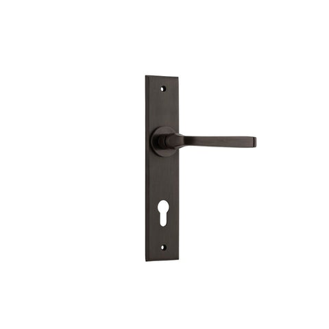 IVER Annecy Door Lever Handle On Chamfered Backplate | Entrance Lever Set Only | 9 Finishes - Signature Brass