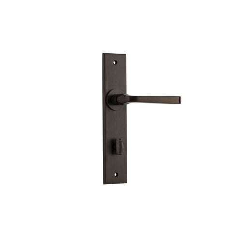 IVER Annecy Door Lever Handle On Chamfered Backplate | Privacy Lever Set Only | 9 Finishes - Signature Brass