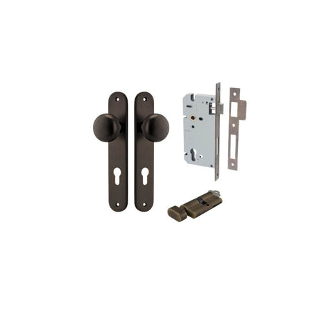 IVER Cambridge Door Knob On Oval Backplate | Entrance Kit (Key/Thumb) | 9 Finishes - Signature Brass