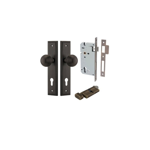 IVER Guildford Door Knob On Stepped Backplate | Entrance Kit (Key/Thumb) | 9 Finishes - Signature Brass