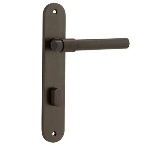 Iver Helsinki Solid Brass Door Lever on Oval Backplate | Privacy Lever Set Only | 7 Finishes - Signature Brass