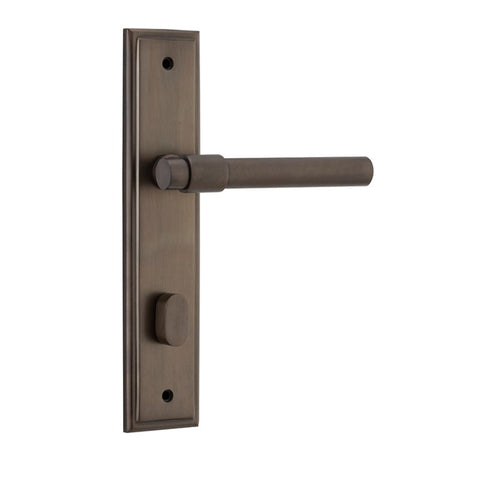 IVER Helsinki Door Lever Handle On Stepped Backplate | Privacy Lever Set Only | 7 Finishes - Signature Brass