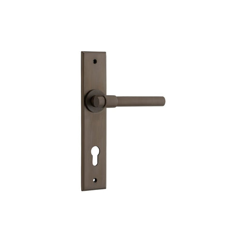 IVER Helsinki Door Lever Handle On Chamfered Backplate | Entrance Lever Set Only | 7 Finishes - Signature Brass