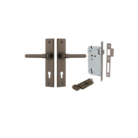 IVER Helsinki Door Lever Handle On Chamfered Backplate | Entrance Kit (Key/Thumb) | 7 Finishes - Signature Brass