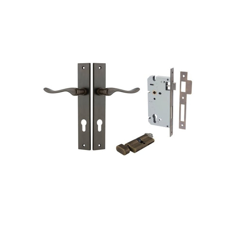 IVER Stirling Door Lever Handle On Rectangular Backplate | Entrance Kit (Key/Thumb) | 8 Finishes - Signature Brass