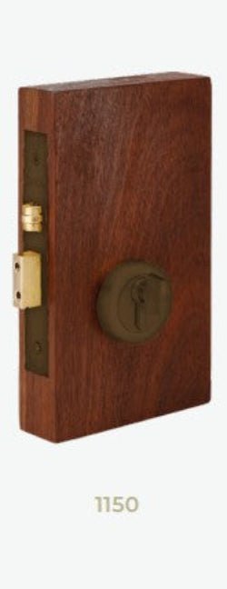 Ember bronze lock on the plank with a white background