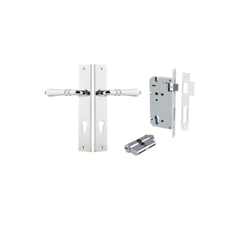 IVER Sarlat Lever Door Handle On Rectangular Backplate | Entrance Kit (Key/Key) | 10 Finishes - Polished Chrome