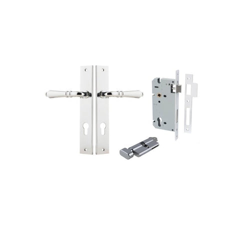 IVER Sarlat Lever Door Handle On Rectangular Backplate | Entrance Kit (Key/Thumb) | 10 Finishes - Polished Chrome