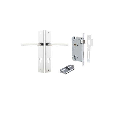 IVER Baltimore Door Lever Handle On Rectangular Backplate | Entrance Kit (Key/Key) | 7 Finishes - Polished Chrome