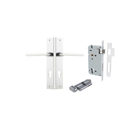 IVER Baltimore Door Lever Handle On Rectangular Backplate | Entrance Kit (Key/Thumb) | 7 Finishes - Polished Chrome