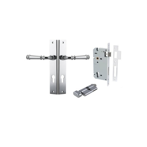 IVER Verona Door Lever Handle On Rectangular Backplate | Entrance Kit (Key/Thumb) | 9 Finishes - Polished Chrome