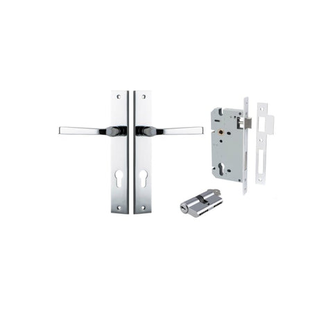IVER Annecy Door Lever Handle On Rectangular Backplate | Entrance Kit (Key/Key) | 9 Finishes - Polished Chrome
