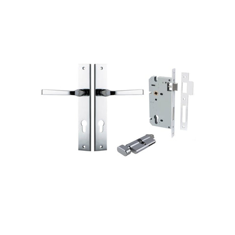 IVER Annecy Door Lever Handle On Rectangular Backplate | Entrance Kit (Key/Thumb) | 9 Finishes - Polished Chrome