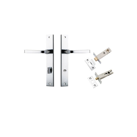 IVER Annecy Door Lever Handle On Rectangular Backplate | Separate Privacy Kit | 9 Finishes - Polished Chrome