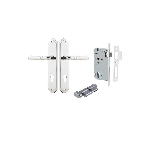 IVER Sarlat Lever Door Handle On Shouldered Backplate | Entrance Kit (Key/Thumb) | 10 Finishes - Polished Chrome