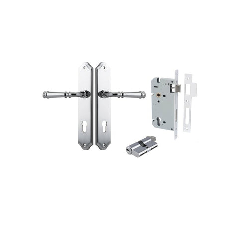 IVER Verona Door Lever Handle On Shouldered Backplate | Entrance Kit (Key/Key) | 9 Finishes - Polished Chrome