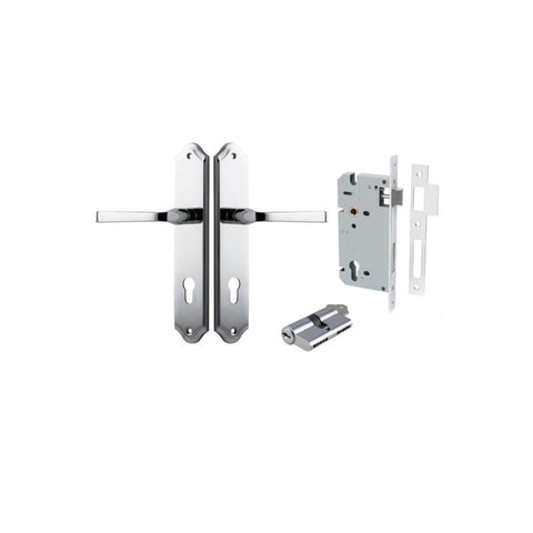 IVER Annecy Door Lever Handle On Shouldered Backplate | Entrance Kit (Key/Key) | 9 Finishes - Polished Chrome