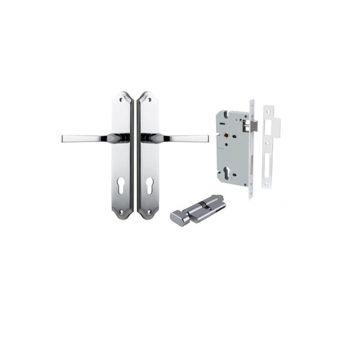 IVER Annecy Door Lever Handle On Shouldered Backplate | Entrance Kit (Key/Thumb) | 9 Finishes - Polished Chrome