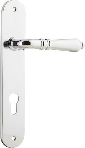 Iver Sarlat Solid Brass Door Lever on Oval Backplate | Entrance Lever Set Only | 10 Finishes - Polished Chrome