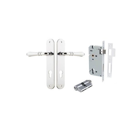 Iver Sarlat Solid Brass Door Lever on Oval Backplate | Entrance Kit (Key/Key) | 10 Finishes - Polished Chrome