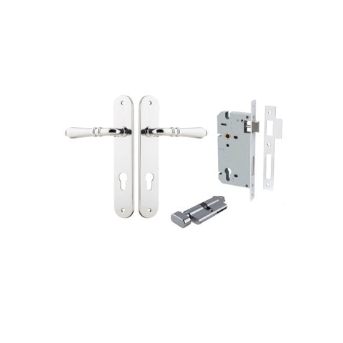 Iver Sarlat Solid Brass Door Lever on Oval Backplate | Entrance Kit (Key/Thumb) | 10 Finishes - Polished Chrome
