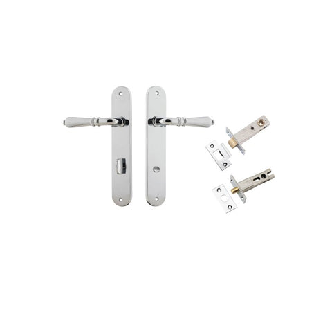 Iver Sarlat Solid Brass Door Lever on Oval Backplate | Separate Privacy Kit | 10 Finishes - Polished Chrome