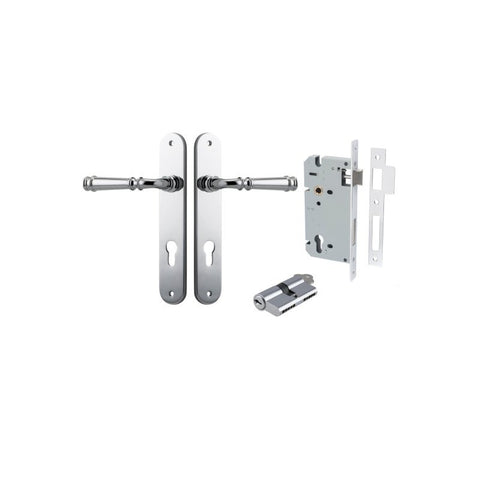 Iver Verona Solid Brass Door Lever on Oval Backplate | Entrance Kit (Key/Key) | 9 Finishes - Polished Chrome