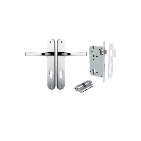 Iver Annecy Solid Brass Door Lever on Oval Backplate | Entrance Kit (Key/Key) | 9 Finishes - Polished Chrome