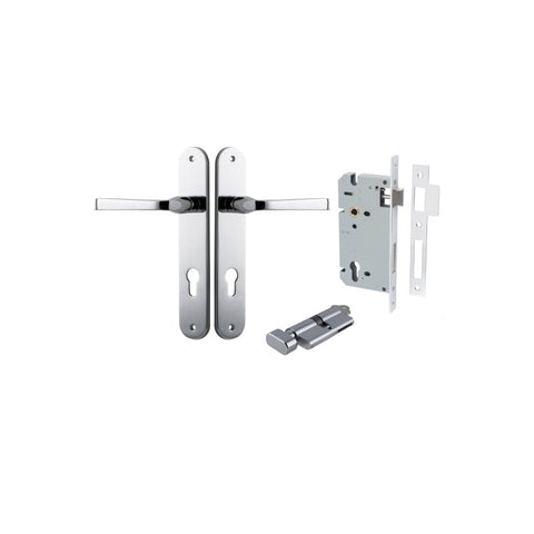 Iver Annecy Solid Brass Door Lever on Oval Backplate | Entrance Kit (Key/Thumb) | 9 Finishes - Polished Chrome