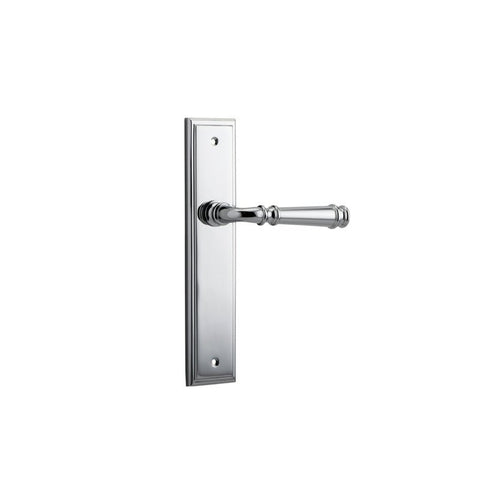 IVER Verona Door Lever Handle On Stepped Backplate | Passage Lever Set Only | 9 Finishes - Polished Chrome
