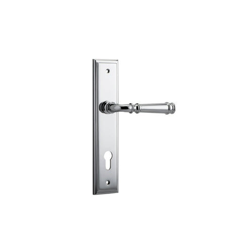 IVER Verona Door Lever Handle On Stepped Backplate | Entrance Lever Set Only | 9 Finishes - Polished Chrome