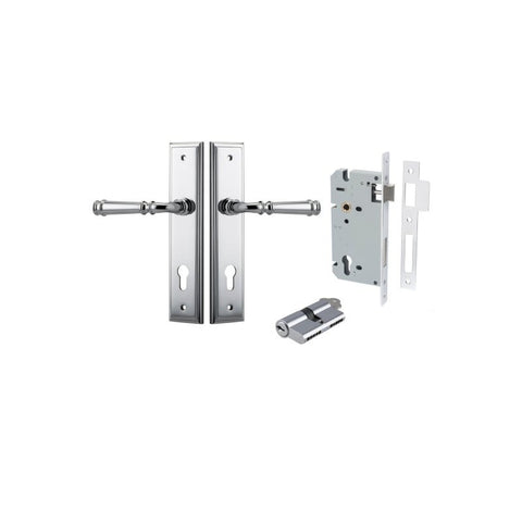 IVER Verona Door Lever Handle On Stepped Backplate | Entrance Kit (Key/Key) | 9 Finishes - Polished Chrome