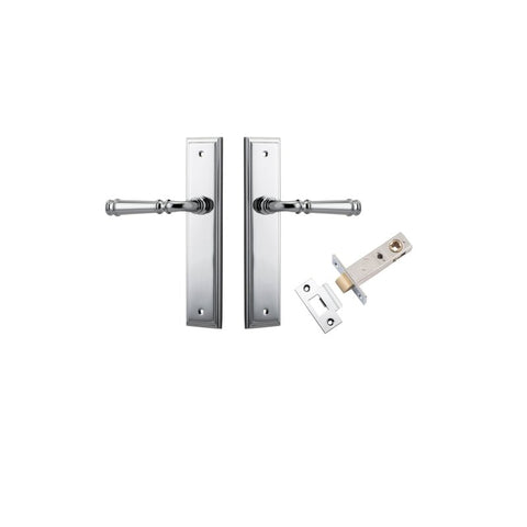IVER Verona Door Lever Handle On Stepped Backplate | Passage Kit | 9 Finishes - Polished Chrome