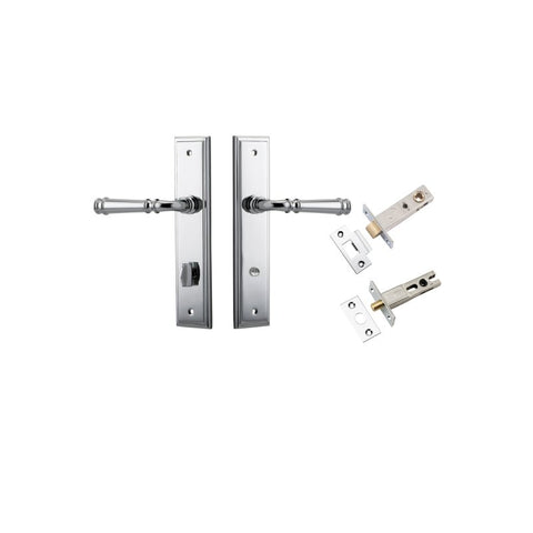 IVER Verona Door Lever Handle On Stepped Backplate | Separate Privacy Kit | 9 Finishes - Polished Chrome