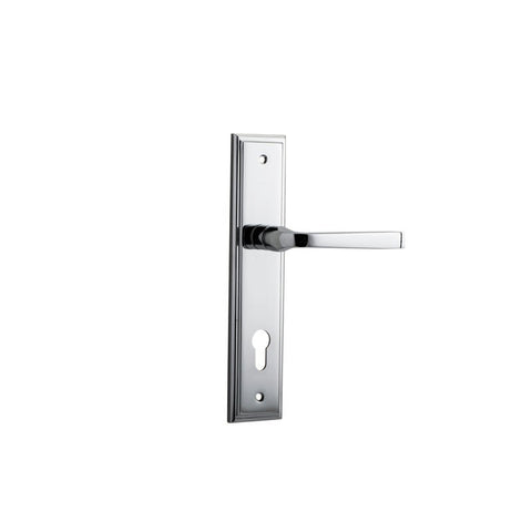 IVER Annecy Door Lever Handle On Stepped Backplate | Entrance Lever Set Only | 9 Finishes - Polished Chrome