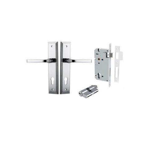 IVER Annecy Door Lever Handle On Stepped Backplate | Entrance Kit (Key/Key) | 9 Finishes - Polished Nickel