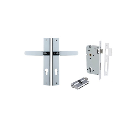 IVER Bronte Door Lever Handle On Rectangular Backplate | Entrance Kit (Key/Key) | 7 Finishes - Polished Chrome