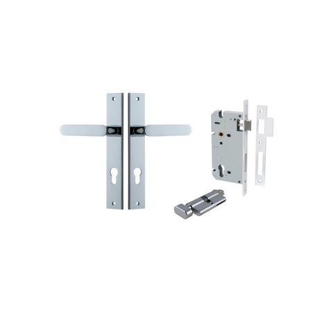 IVER Bronte Door Lever Handle On Rectangular Backplate | Entrance Kit (Key/Thumb) | 7 Finishes - Polished Chrome