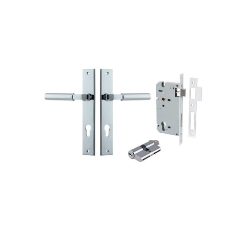 IVER Berlin Door Lever Handle On Rectangular Backplate | Entrance Kit (Key/Key) | 7 Finishes - Polished Chrome