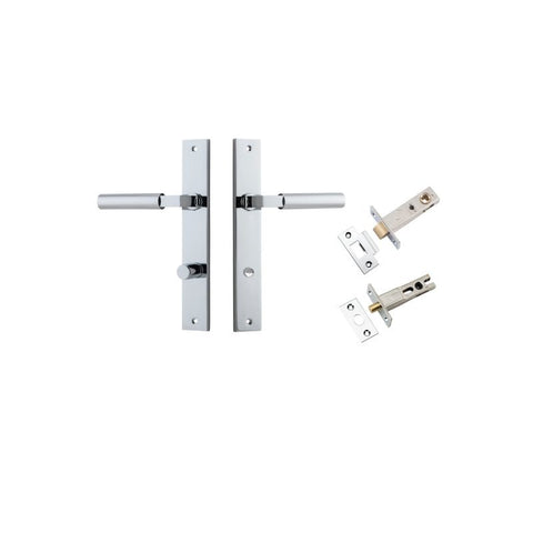 IVER Berlin Door Lever Handle On Rectangular Backplate | Separate Privacy Kit | 7 Finishes - Polished Chrome