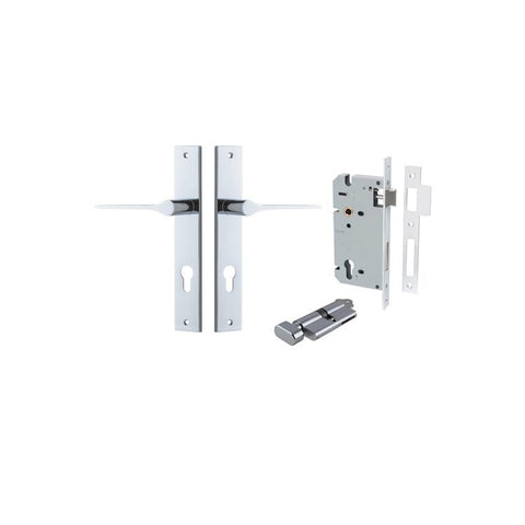 IVER Como Door Lever Handle On Rectangular Backplate | Entrance Kit (Key/Thumb) | 7 Finishes - Polished Chrome