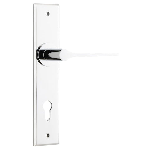 IVER Como Door Lever Handle On Chamfered Backplate | Entrance Lever Set Only | 7 Finishes - Polished Chrome