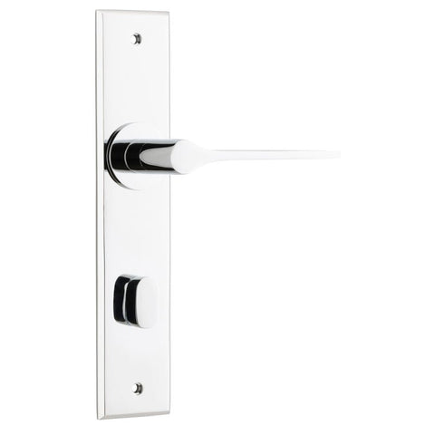 IVER Como Door Lever Handle On Chamfered Backplate | Privacy Lever Set Only | 7 Finishes - Polished Chrome