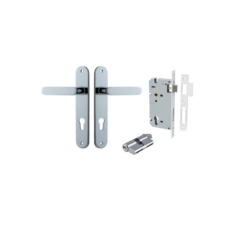 Iver Bronte Solid Brass Door Lever on Oval Backplate | Entrance Kit (Key/Key) | 7 Finishes - Polished Chrome