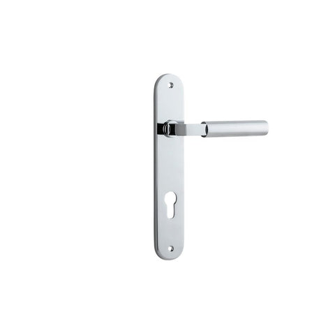 Iver Berlin Solid Brass Door Lever on Oval Backplate | Entrance Lever Set Only | 7 Finishes - Polished Chrome