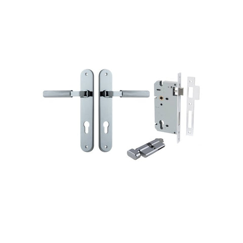 Iver Brunswick Solid Brass Door Lever on Oval Backplate | Entrance Kit (Key/Thumb) | 6 Finishes - Polished Chrome