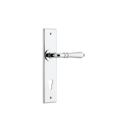 IVER Sarlat Door Lever Handle On Chamfered Backplate | Entrance Lever Set Only | 10 Finishes - Polished Chrome