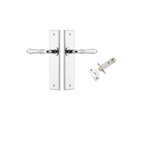 IVER Sarlat Door Lever Handle On Chamfered Backplate | Passage Kit | 10 Finishes - Polished Chrome