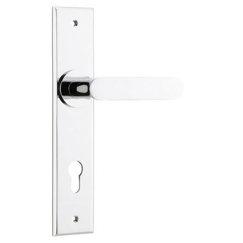 IVER Bronte Door Lever Handle On Chamfered Backplate | Entrance Lever Set Only | 7 Finishes - Polished Chrome