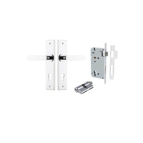IVER Bronte Door Lever Handle On Chamfered Backplate | Entrance Kit (Key/Key) | 7 Finishes - Polished Chrome
